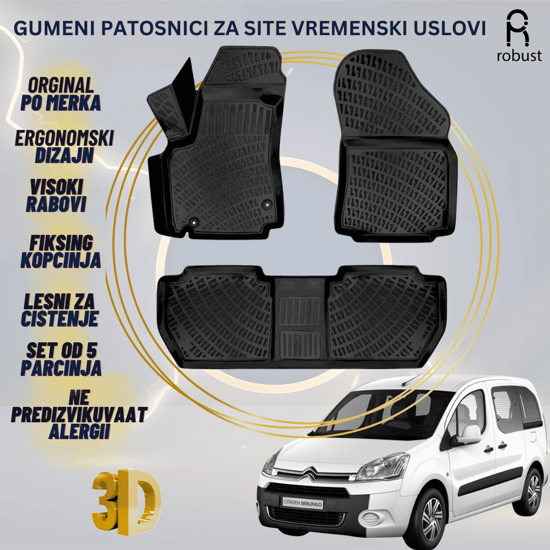 www.samad.mk-3D gumeni patosnici za Citroen Berlingo 2008-2015 Patosnici Robust za site vremenski uslovi