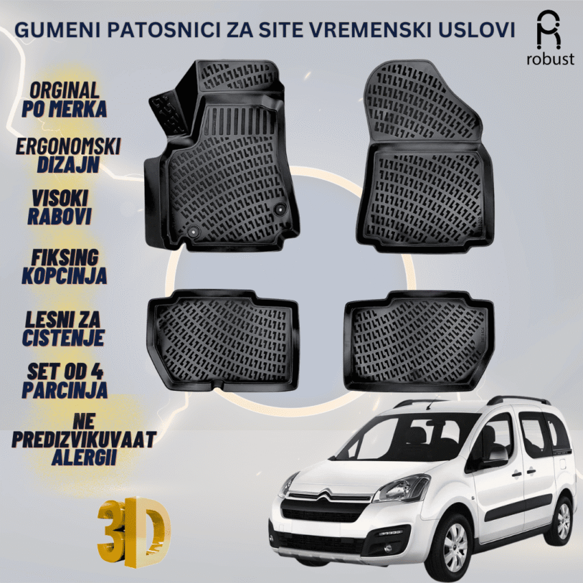www.samad.mk-3D gumeni patosnici za Citroen Berlingo 2015-2018 FL Patosnici Robust za site vremenski uslovi