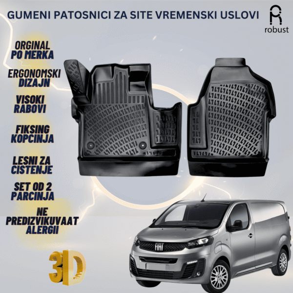 www.samad.mk-3D gumeni patosnici za Fiat Scudo 2021-2023 Patosnici Robust za site vremenski uslovi