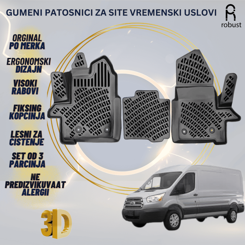 www.samad.mk-3D gumeni patosnici za Ford Transit 2013-2019 Patosnici Robust za site vremenski uslovi