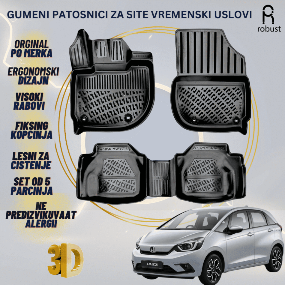 www.samad.mk-3D gumeni patosnici za Honda Jazz 2020 Patosnici Robust za site vremenski uslovi