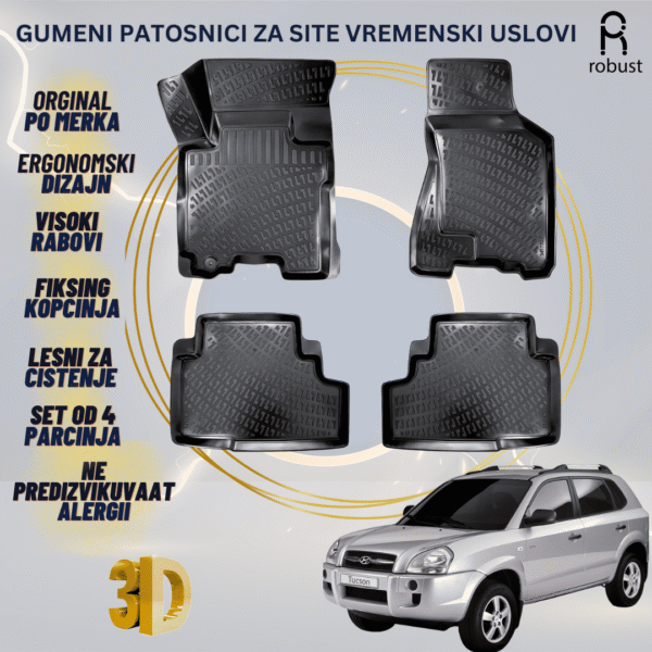 www.samad.mk-3D gumeni patosnici za Hyundai Tucson МК1 2004-2009 Patosnici Robust za site vremenski uslovi