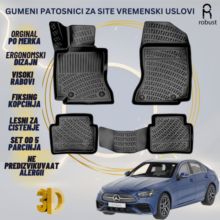 www.samad.mk-3D gumeni patosnici za MB C-Class W206 2021 Patosnici Robust za site vremenski uslovi