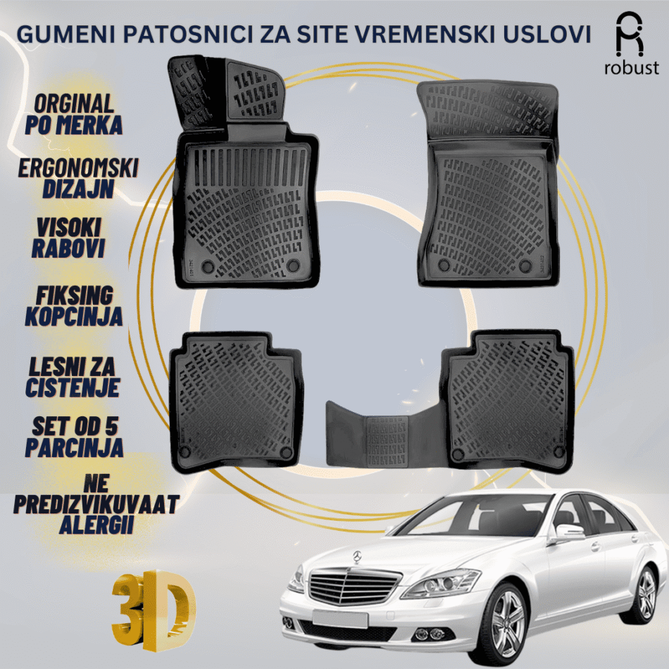 www.samad.mk-3D gumeni patosnici za MB S-Class W221 Long 2006-2013 Patosnici Robust za site vremenski uslovi