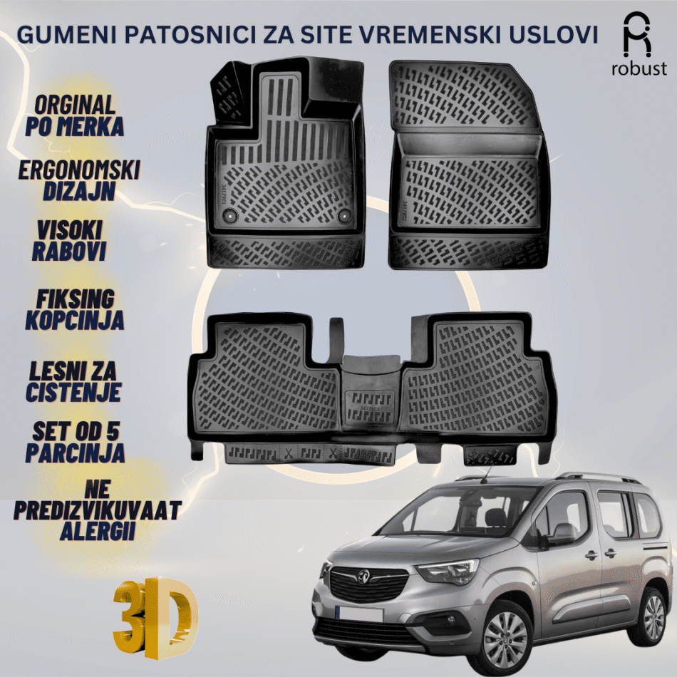 www.samad.mk-3D gumeni patosnici za Opel Combo Life 2018-2023 Patosnici Robust za site vremenski uslovi
