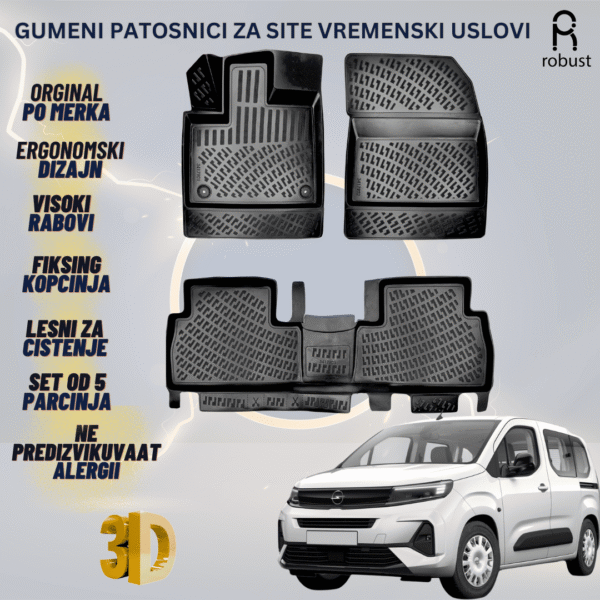 www.samad.mk-3D gumeni patosnici za Opel Combo Life 2023- FL Patosnici Robust za site vremenski uslovi