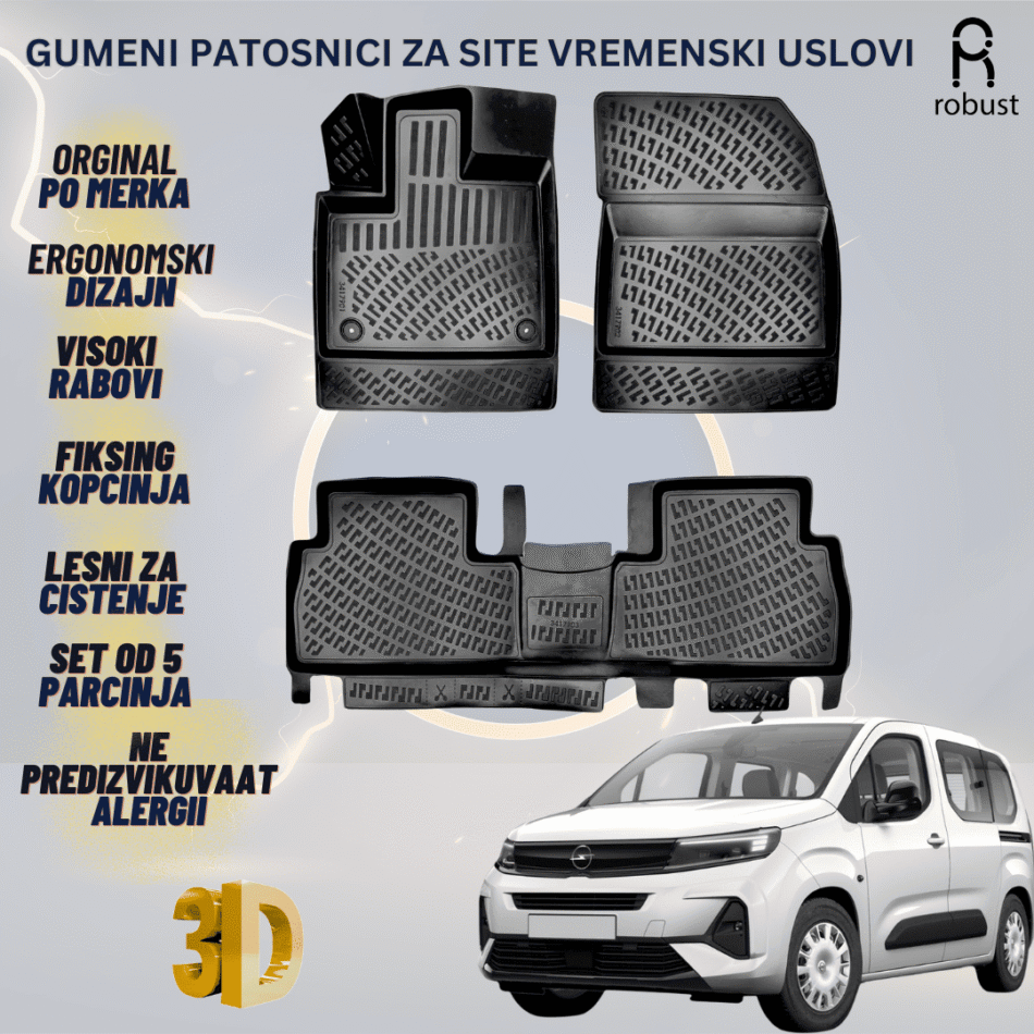 www.samad.mk-3D gumeni patosnici za Opel Combo Life 2023- FL Patosnici Robust za site vremenski uslovi
