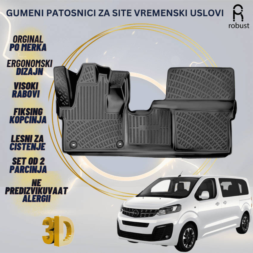 www.samad.mk-3D gumeni patosnici za Opel Vivaro 2016-2023 Patosnici Robust za site vremenski uslovi