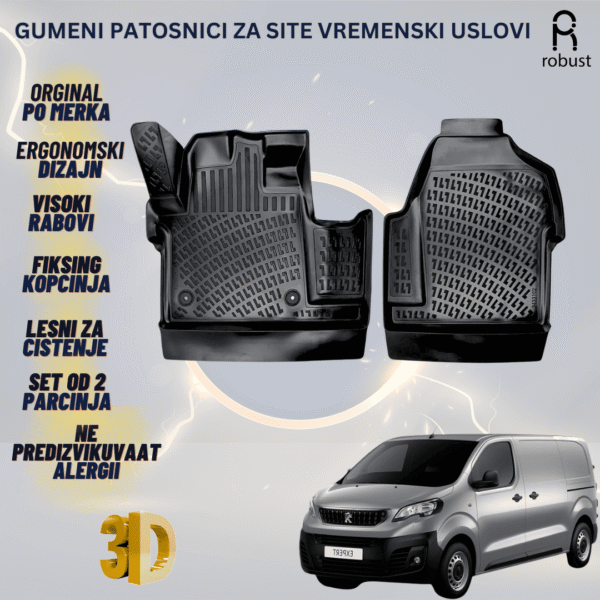 www.samad.mk-3D gumeni patosnici za Peugeot Expert 2016-2023 Patosnici Robust za site vremenski uslovi