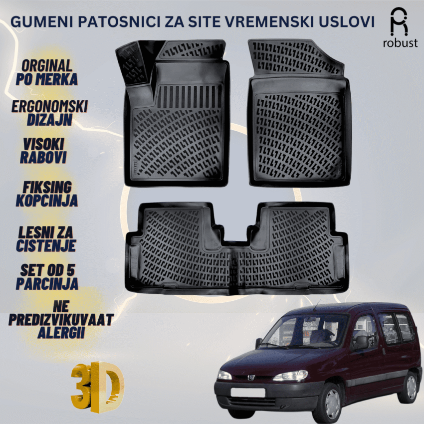 www.samad.mk-3D gumeni patosnici za Peugeot Partner 2002-2007 Patosnici Robust za site vremenski uslovi
