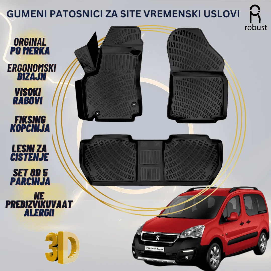 www.samad.mk-3D gumeni patosnici za Peugeot Partner 2012-2018 FL Patosnici Robust za site vremenski uslovi