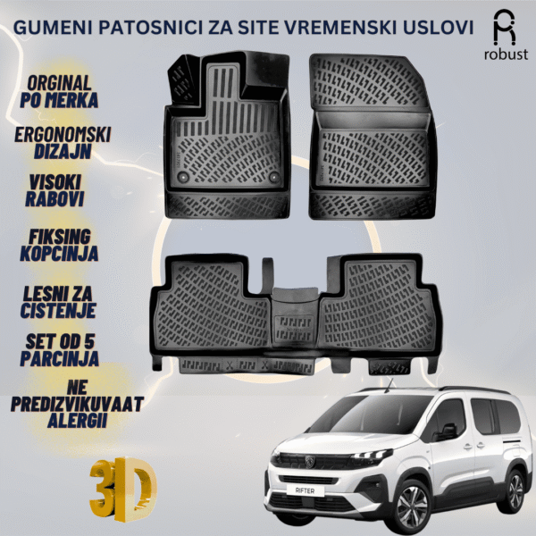 www.samad.mk-3D gumeni patosnici za Peugeot Rifter 2023- FL Patosnici Robust za site vremenski uslovi