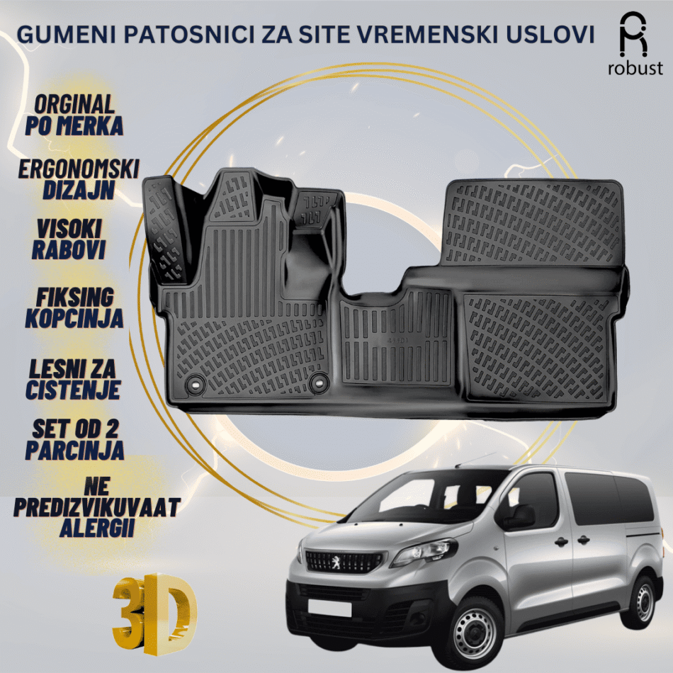 www.samad.mk-3D gumeni patosnici za Peugeot Traveller 2016-2023 Patosnici Robust za site vremenski uslovi