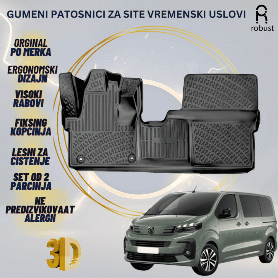 www.samad.mk-3D gumeni patosnici za Peugeot Traveller 2024- FL Patosnici Robust za site vremenski uslovi