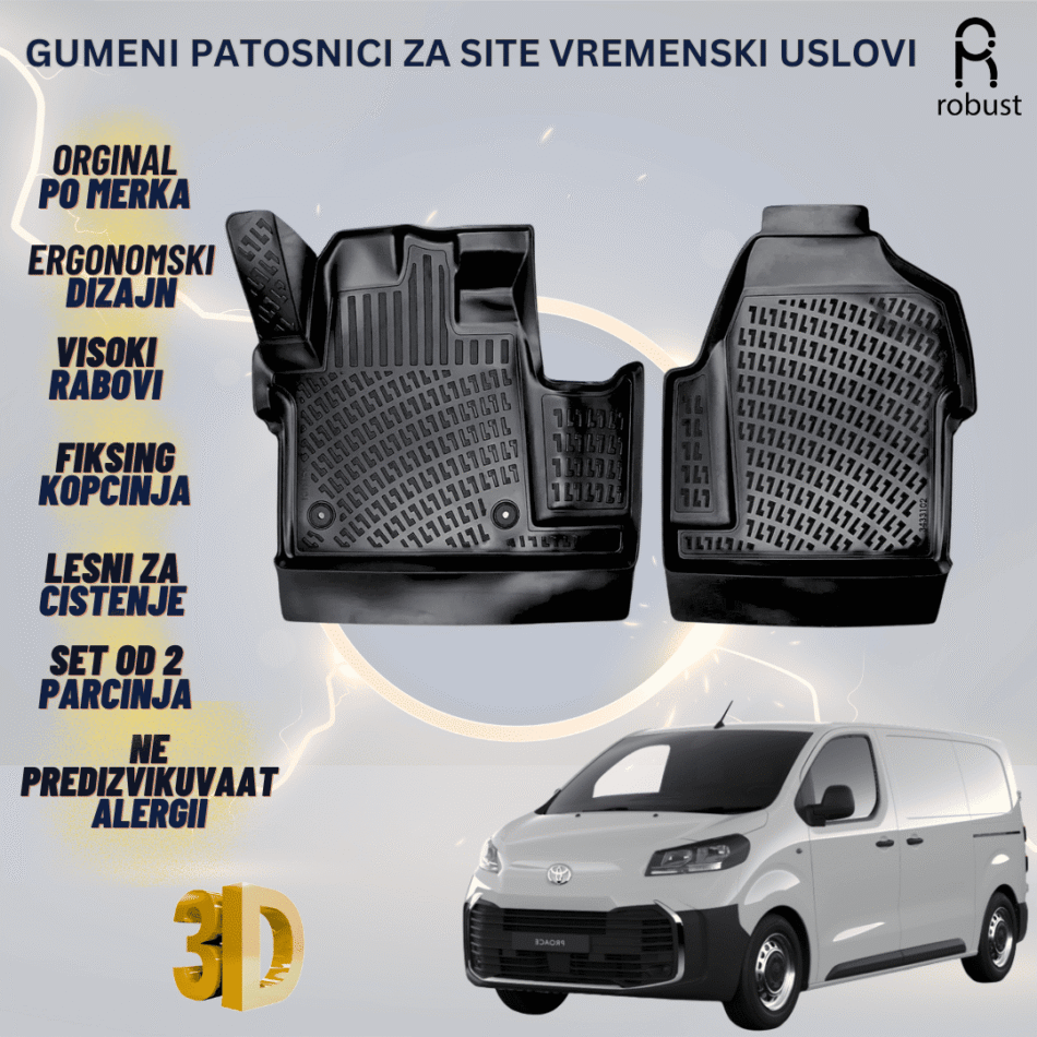 www.samad.mk-3D gumeni patosnici za Toyota ProAce 2024- FL Patosnici Robust za site vremenski uslovi