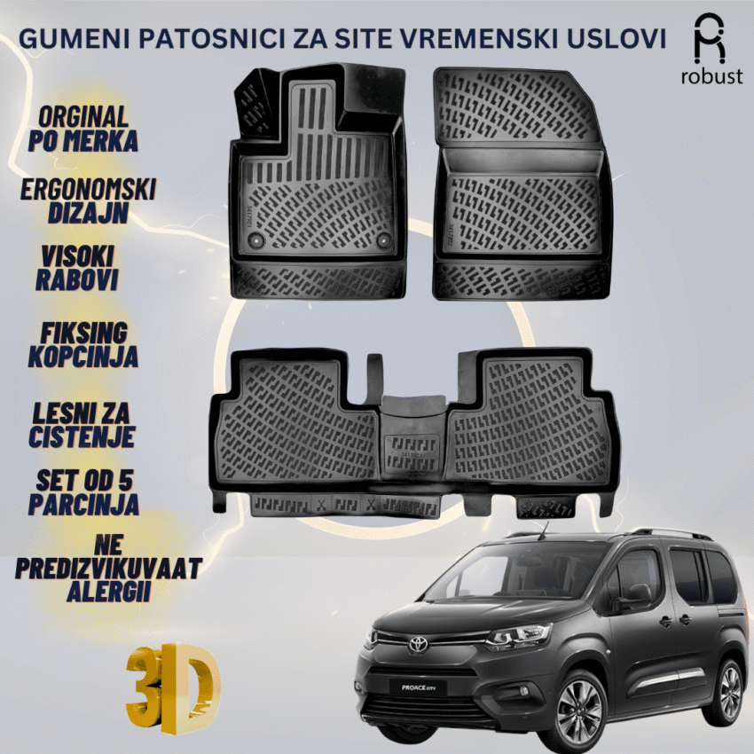 www.samad.mk-3D gumeni patosnici za Toyota ProAce City Verso 2018-2023 Patosnici Robust za site vremenski uslovi