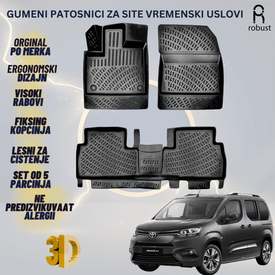 www.samad.mk-3D gumeni patosnici za Toyota ProAce City Verso 2018-2023 Patosnici Robust za site vremenski uslovi