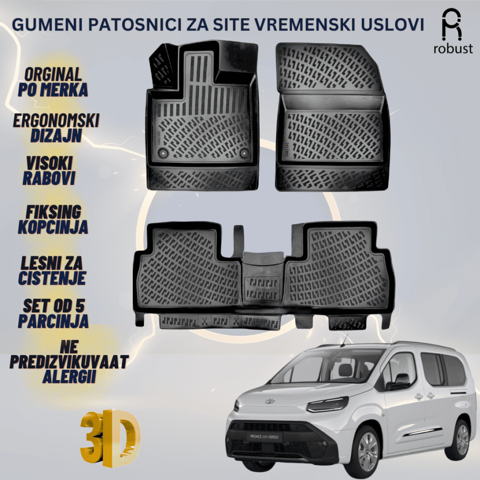 www.samad.mk-3D gumeni patosnici za Toyota ProAce City Verso 2023- FL Patosnici Robust za site vremenski uslovi