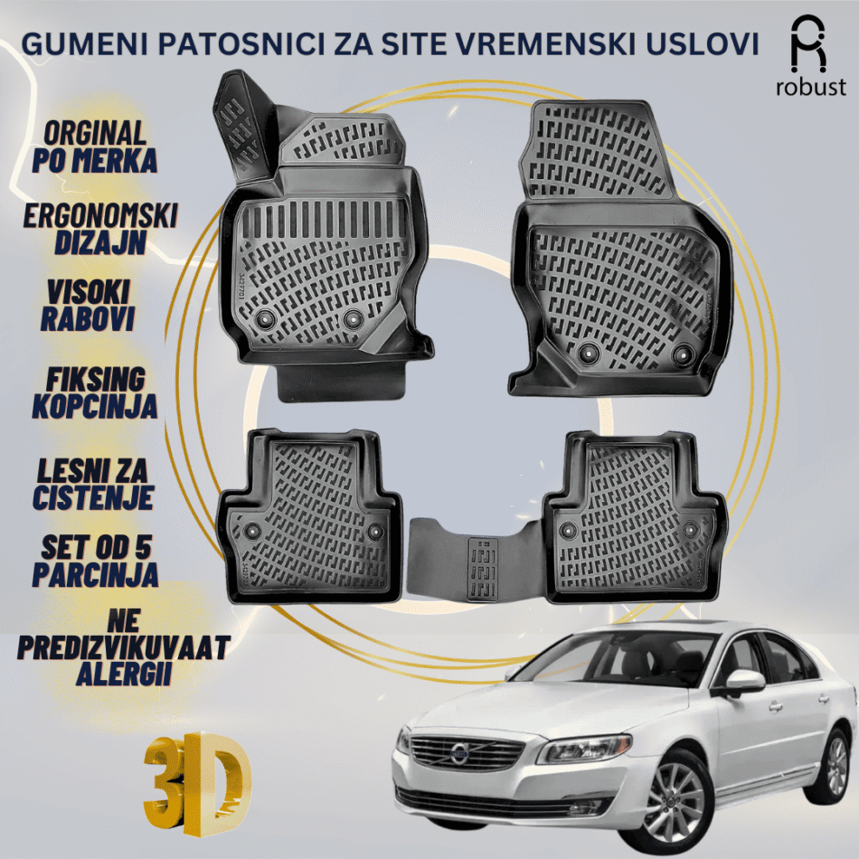 www.samad.mk-3D gumeni patosnici za VOLVO S80 2006-2016 Patosnici Robust za site vremenski uslovi
