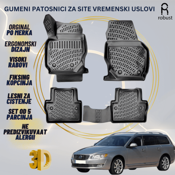 www.samad.mk-3D gumeni patosnici za VOLVO V70 2007-2016 Patosnici Robust za site vremenski uslovi