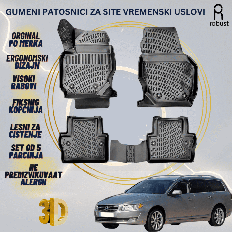 www.samad.mk-3D gumeni patosnici za VOLVO V70 2007-2016 Patosnici Robust za site vremenski uslovi