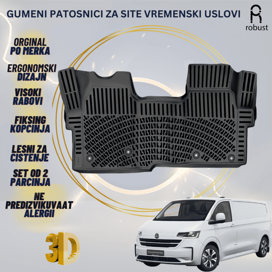 www.samad.mk-3D gumeni patosnici za VW Transporter T7 2024- Patosnici Robust za site vremenski uslovi