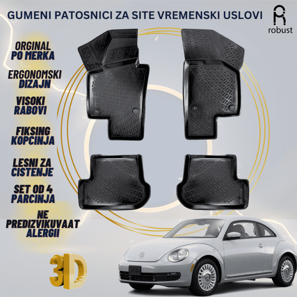 www.samad.mk-3D gumeni patosnici za Volkswagen Beetle 2011-2019 Patosnici Robust za site vremenski uslovi