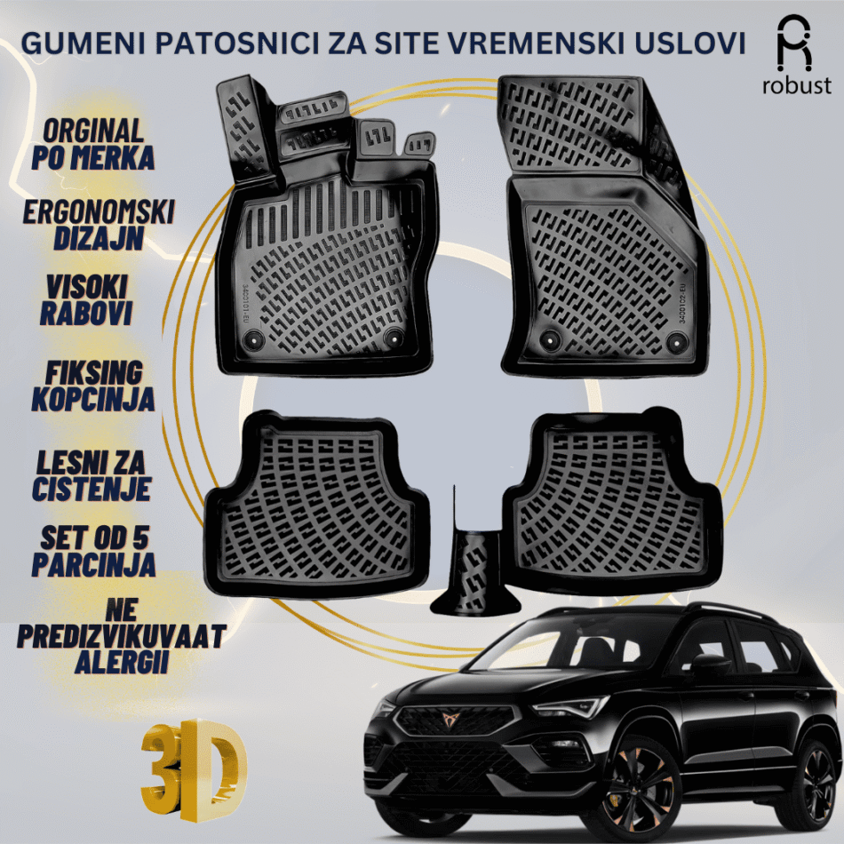 www.samad.mk-3D gumeni patosnici za Cupra Ateca 2021- Patosnici Robust za site vremenski uslovi