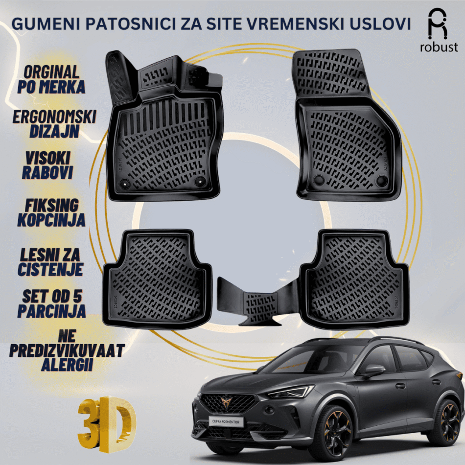 www.samad.mk-3D gumeni patosnici za Cupra Formentor 2020-2024 Patosnici Robust za site vremenski uslovi