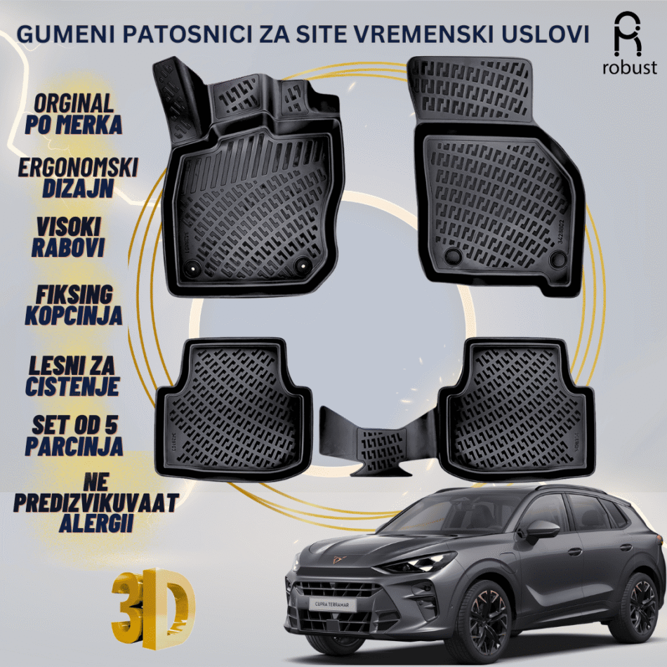 www.samad.mk-3D gumeni patosnici za Cupra Formentor 2024- Patosnici Robust za site vremenski uslovi