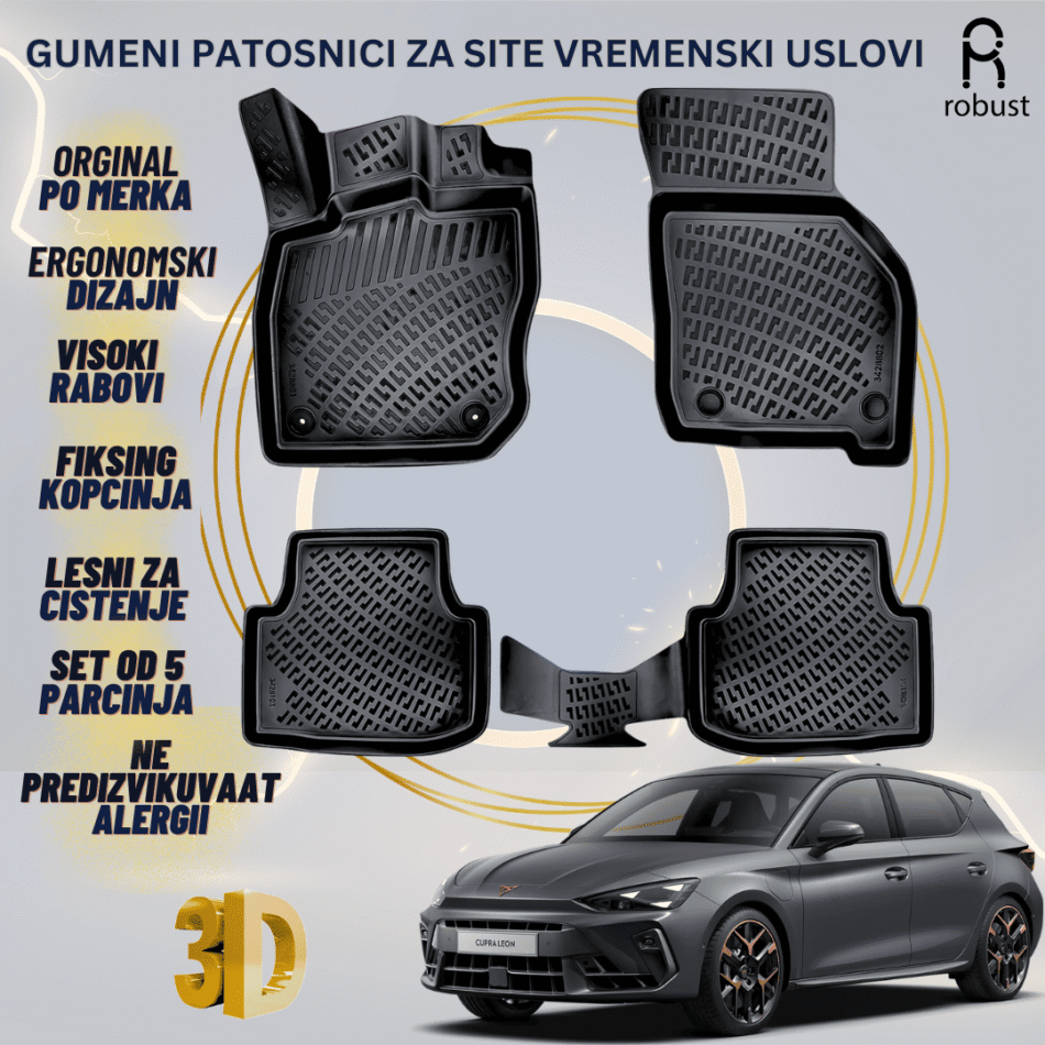 www.samad.mk-3D gumeni patosnici za Cupra Leon Automatic 2023- Patosnici Robust za site vremenski uslovi