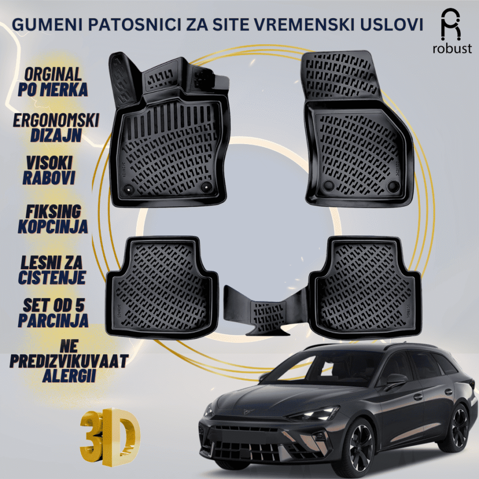 www.samad.mk-3D gumeni patosnici za Cupra Leon Manual 2023 Patosnici Robust za site vremenski uslovi