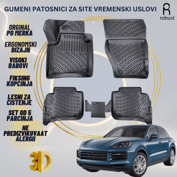 www.samad.mk-3D gumeni patosnici za Porsche Cayenne Coupe 2024-FL MK3 Patosnici Robust za site vremenski uslovi