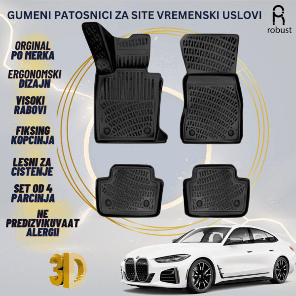 www.samad.mk-3D gumeni patosnici za BMW i4 G26 eDrive 40M50 2021 Patosnici Robust za site vremenski uslovi