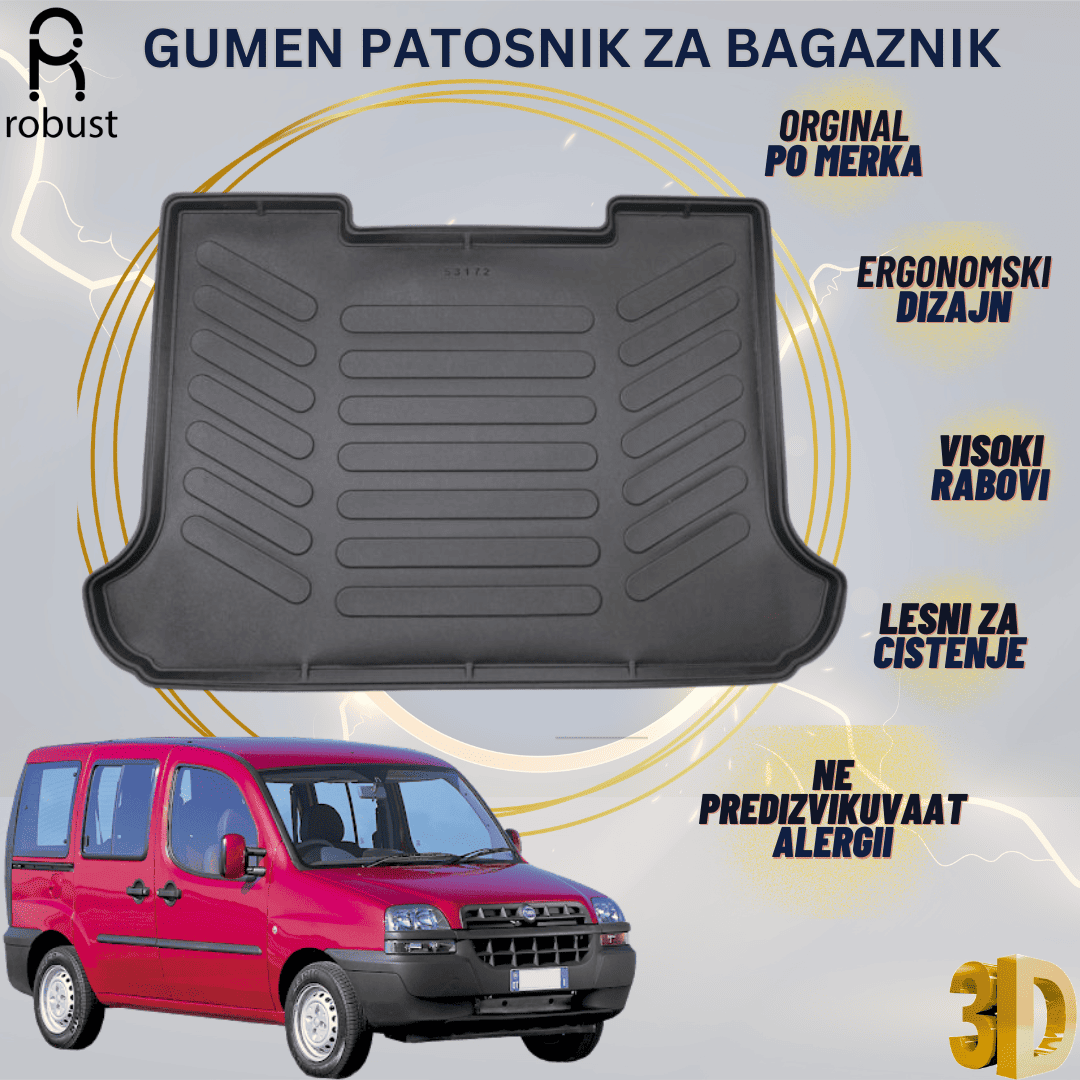 Fiat Doblo 2001-2009 www.samad.mk-3D gumen patosnik za bagaznik za Korito za gepek Robust za site vremenski uslovi
