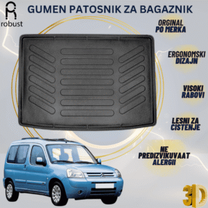 www.samad.mk-3D gumen patosnik za bagaznik za Citroen Berlingo 2002-2007 Korito za gepek Robust za site vremenski uslovi