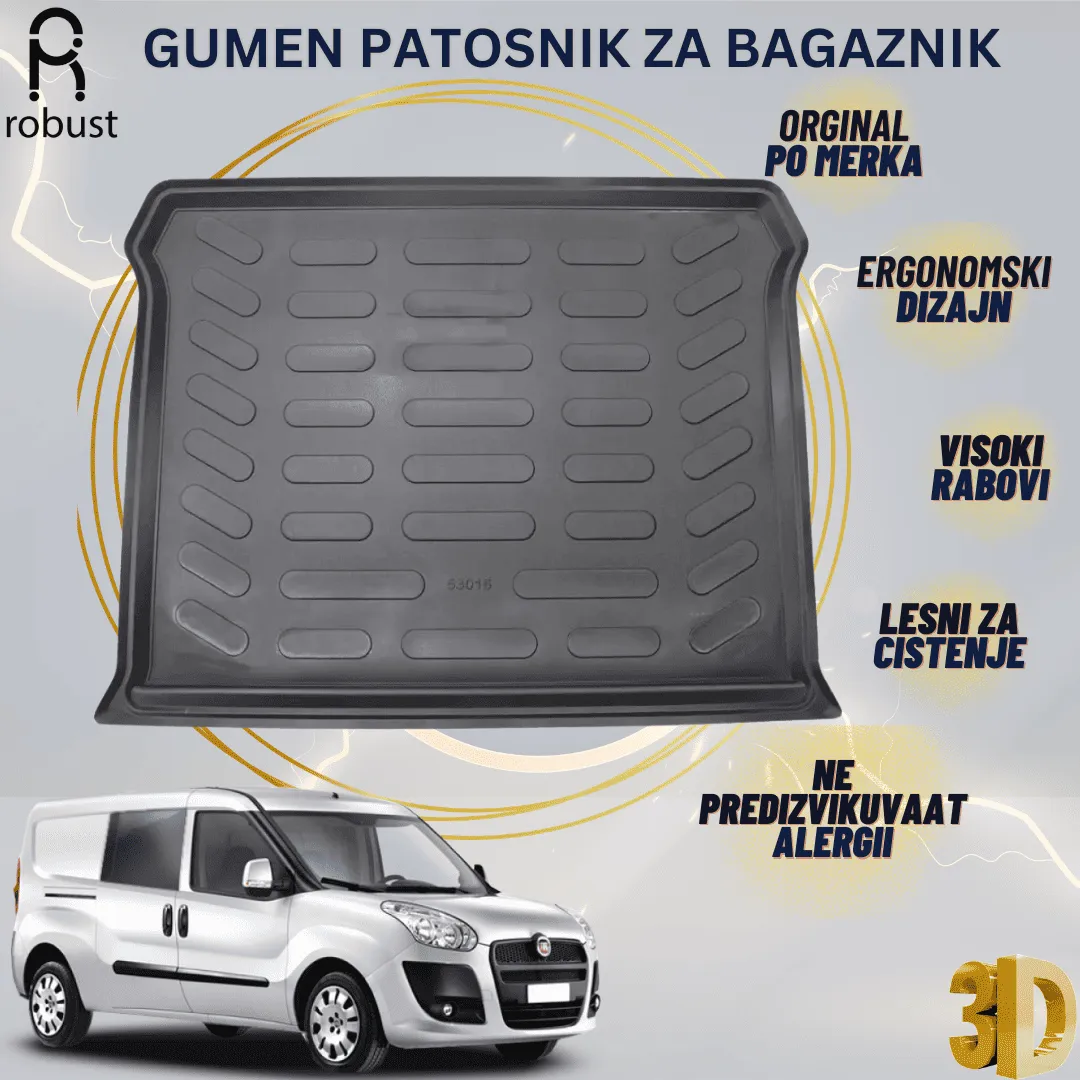 www.samad.mk-3D gumen patosnik za bagaznik za Fiat Doblo 2010-2022 - Korito za gepek Robust za site vremenski uslovi