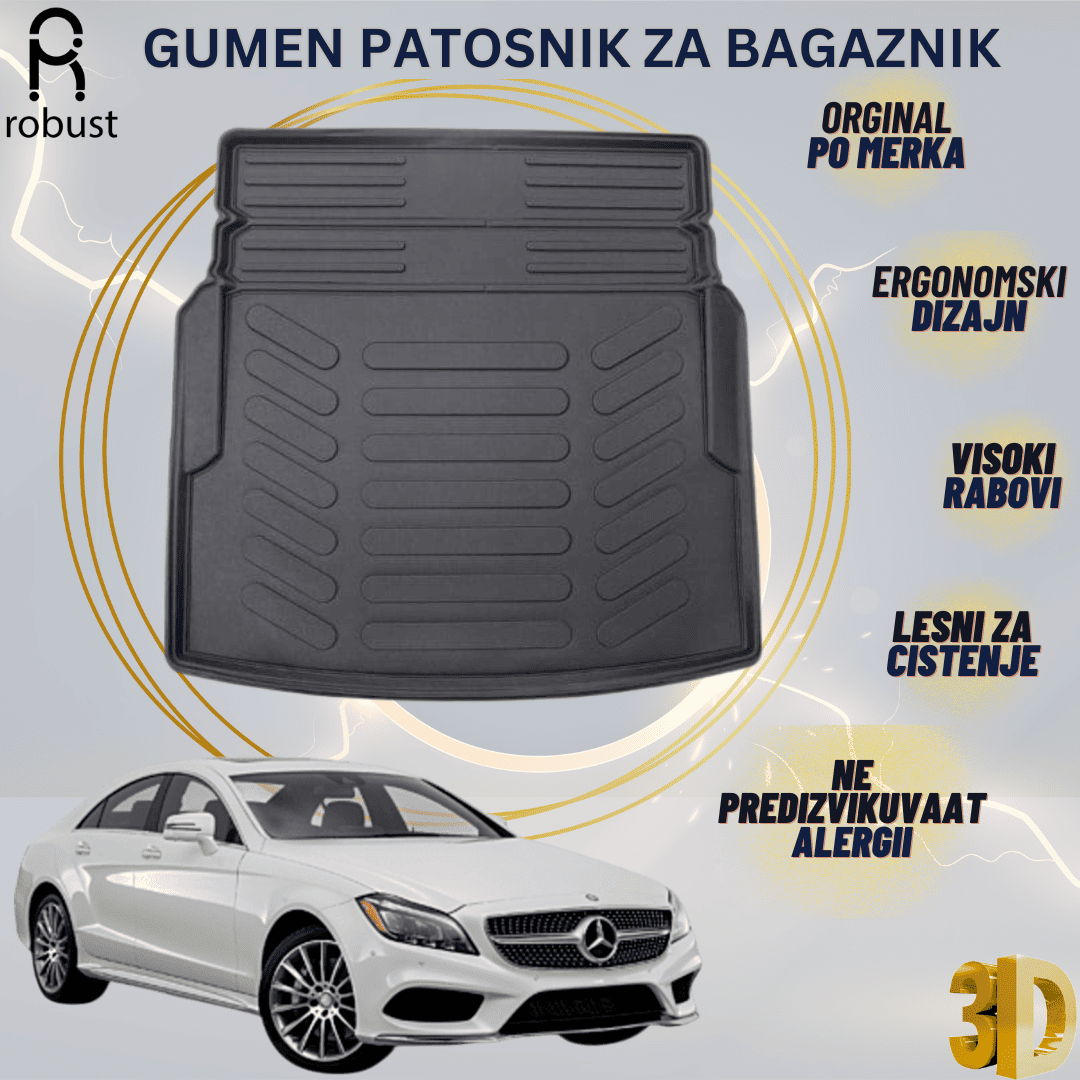 www.samad.mk-3D gumen patosnik za bagaznik za Mercedes CLS C218 2010-2018 Korito za gepek Robust za site vremenski uslovi