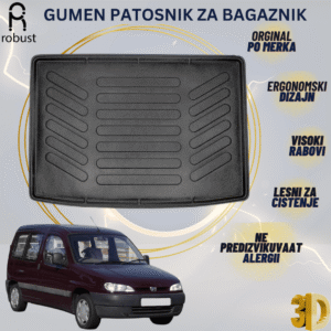 www.samad.mk-3D gumen patosnik za bagaznik za Peugeot Partner 1996-2002 Korito za gepek Robust za site vremenski uslovi