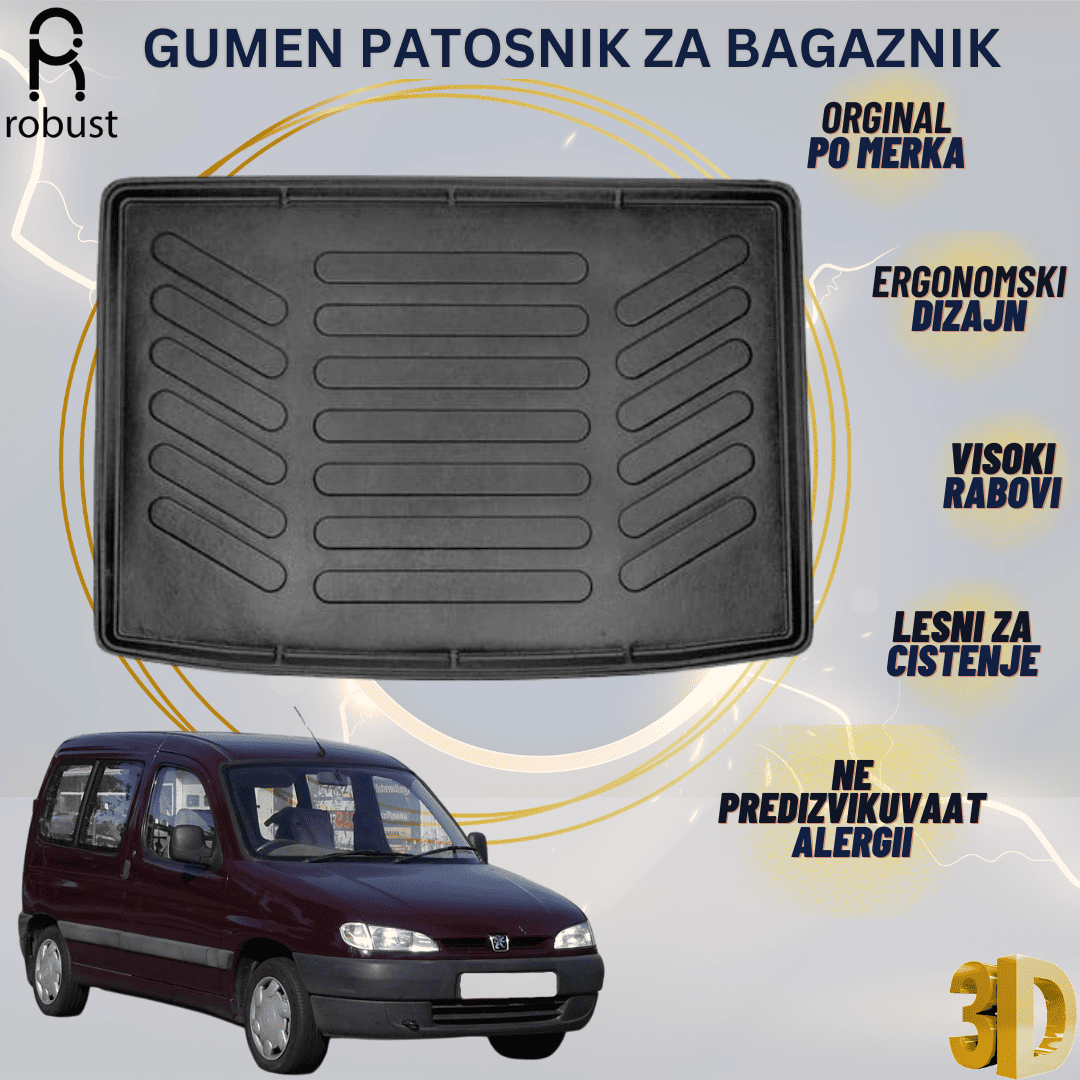www.samad.mk-3D gumen patosnik za bagaznik za Peugeot Partner 1996-2002 Korito za gepek Robust za site vremenski uslovi