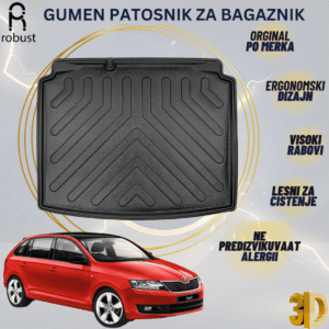 www.samad.mk-3D gumen patosnik za bagaznik za Skoda Rapid HB 2012- Korito za gepek Robust za site vremenski uslovi