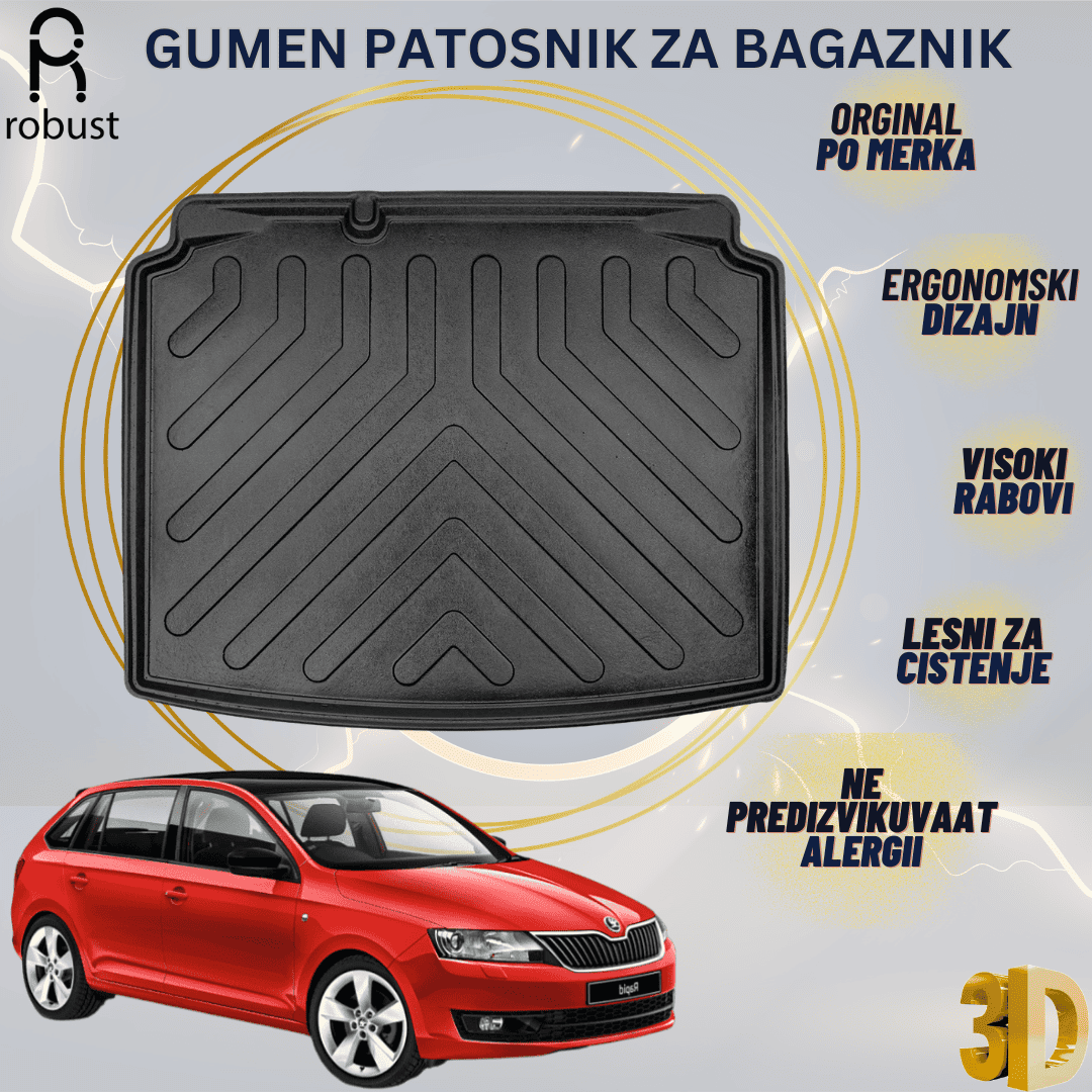 www.samad.mk-3D gumen patosnik za bagaznik za Skoda Rapid HB 2012- Korito za gepek Robust za site vremenski uslovi