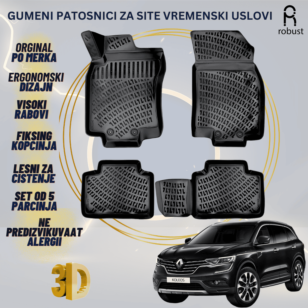 www.samad.mk-3D gumeni patosnici za RENAULT KOLEOS 2016-MK2 Patosnici Robust za site vremenski uslovi