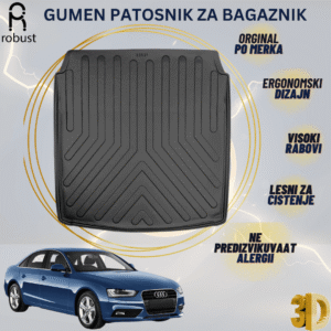 www.samad.mk-3D gumen patosnik za bagaznik za Audi A4 B8 2008-2016 Korito za gepek Robust za site vremenski uslovi
