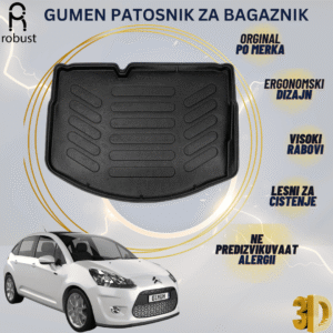www.samad.mk-3D gumen patosnik za bagaznik za Citroen C3 мала резервна гума 2009-2016 Korito za gepek Robust za site vremenski uslovi