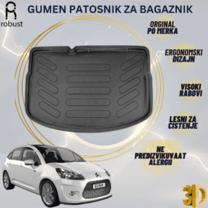 www.samad.mk-3D gumen patosnik za bagaznik za Citroen C3 со резервна гума 2009-2016 Korito za gepek Robust za site vremenski uslovi