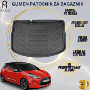 www.samad.mk-3D gumen patosnik za bagaznik za Citroen DS3 со резервна гума 2009-2016 Korito za gepek Robust za site vremenski uslovi