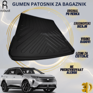 www.samad.mk-3D gumen patosnik za bagaznik za Peugeot 5008 MK3 2024 Korito za gepek Robust za site vremenski uslovi