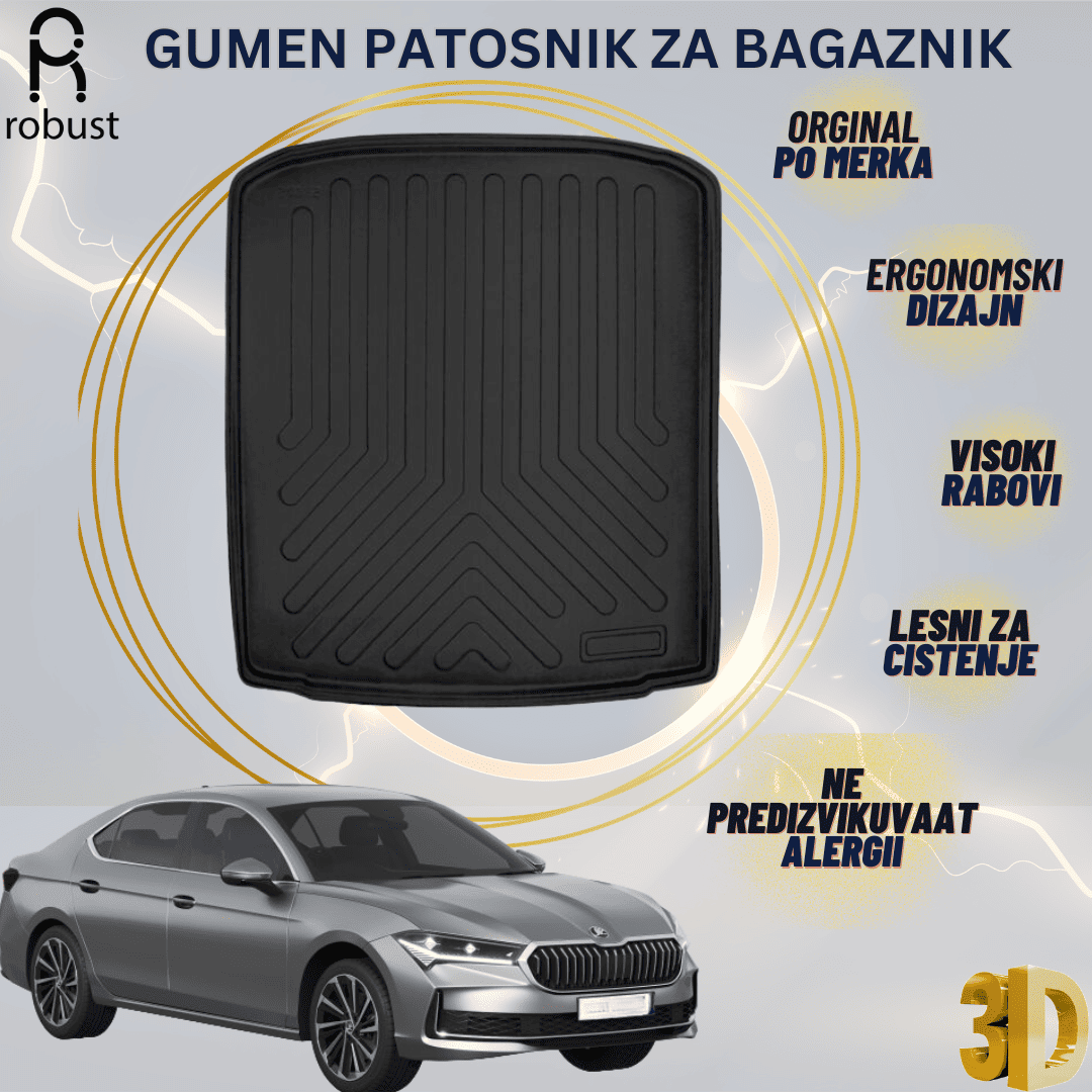 www.samad.mk-3D gumen patosnik za bagaznik za Skoda Superb MK4 B9 2023- Korito za gepek Robust za site vremenski uslovi