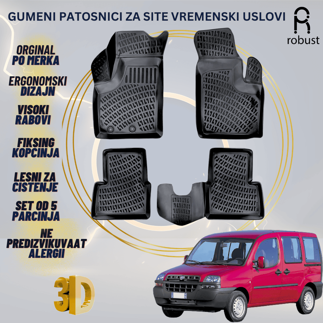 www.samad.mk-3D gumeni patosnici za Fiat Doblo 2000-2009 Patosnici Robust za site vremenski uslovi